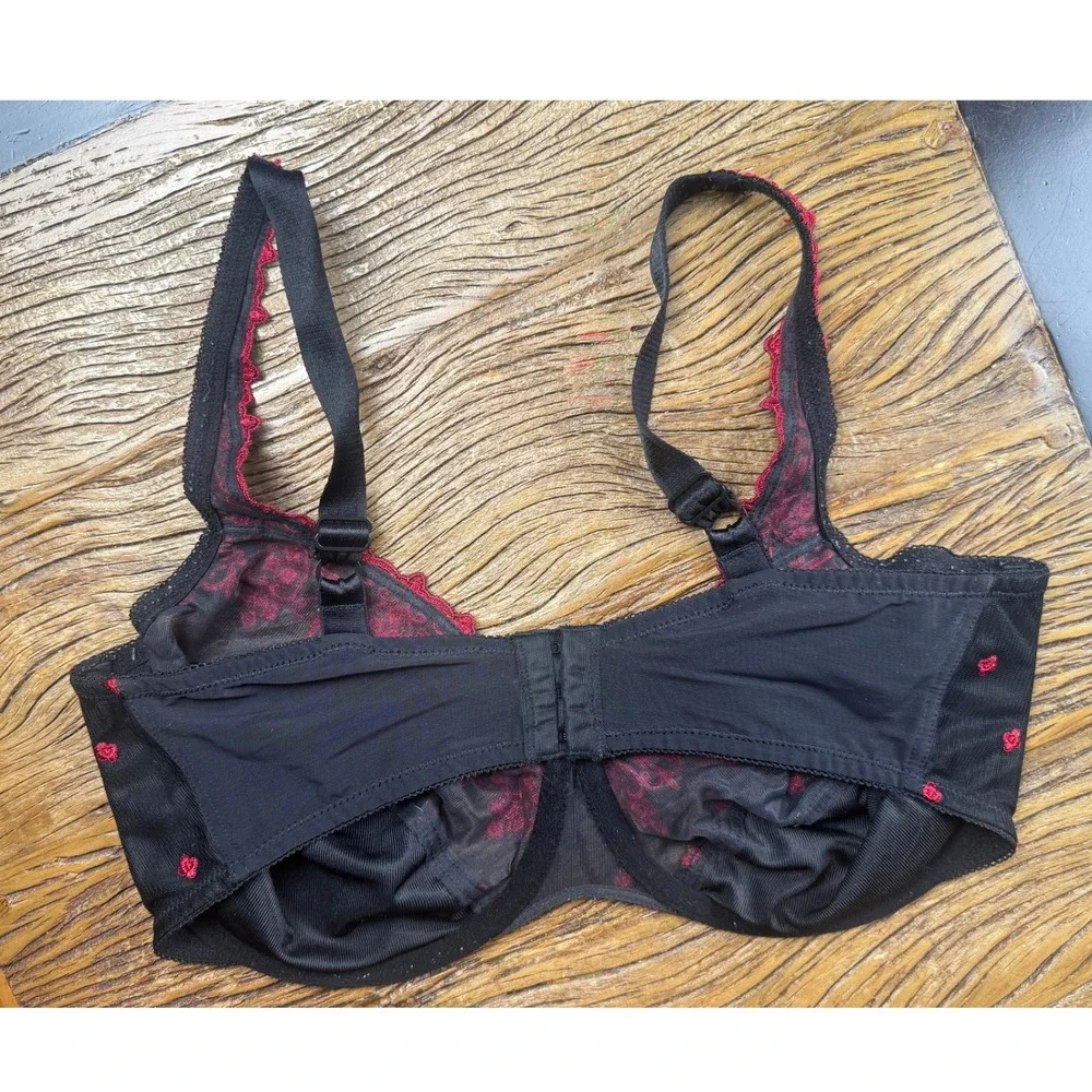 Bali Lace Underwire Bra 38DD Black Red Sheer Embroidered‎ Floral Lingerie